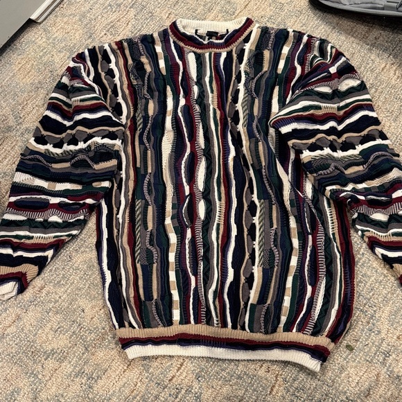 VTG 90s Cotton Traders Men's Colorful 3D Knit Crew Neck Sweater - Size Large - Picture 2 of 5